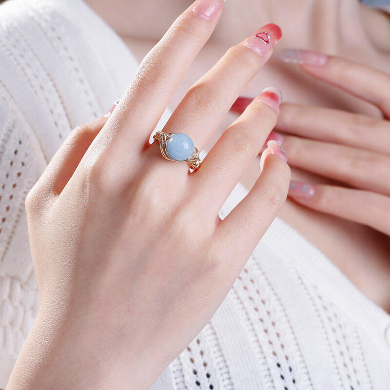 Jeulia "Mut & Kommunikation" Natürlicher Aquamarin Verstellbarer Ring