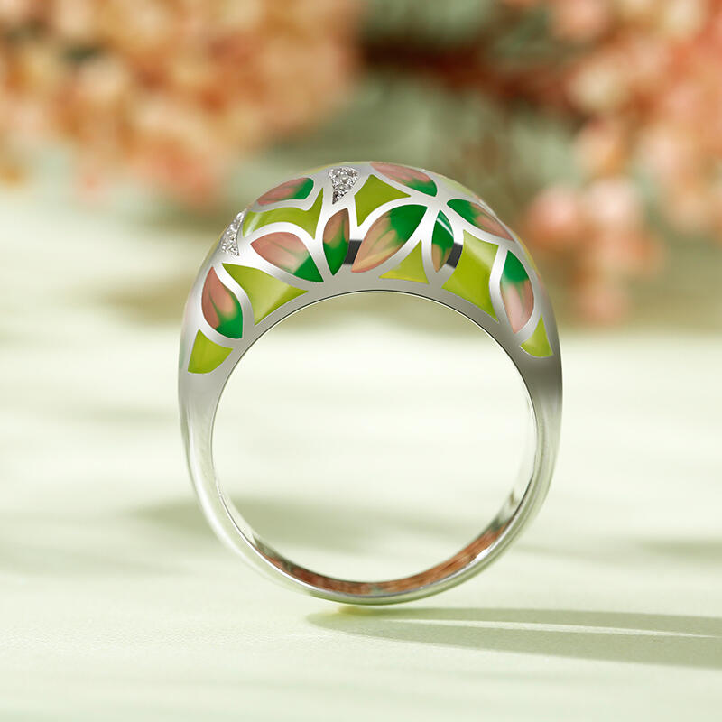 Jeulia "Full Bloom" Enamel Sterling Silver Women's Band