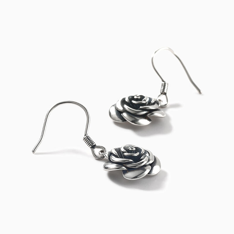 Jeulia "Blooming Rose" Flower Sterling Silver Earrings