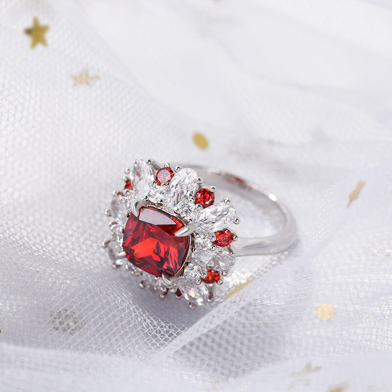 Jeulia Floral Cushion Cut Sterling Silver Ring