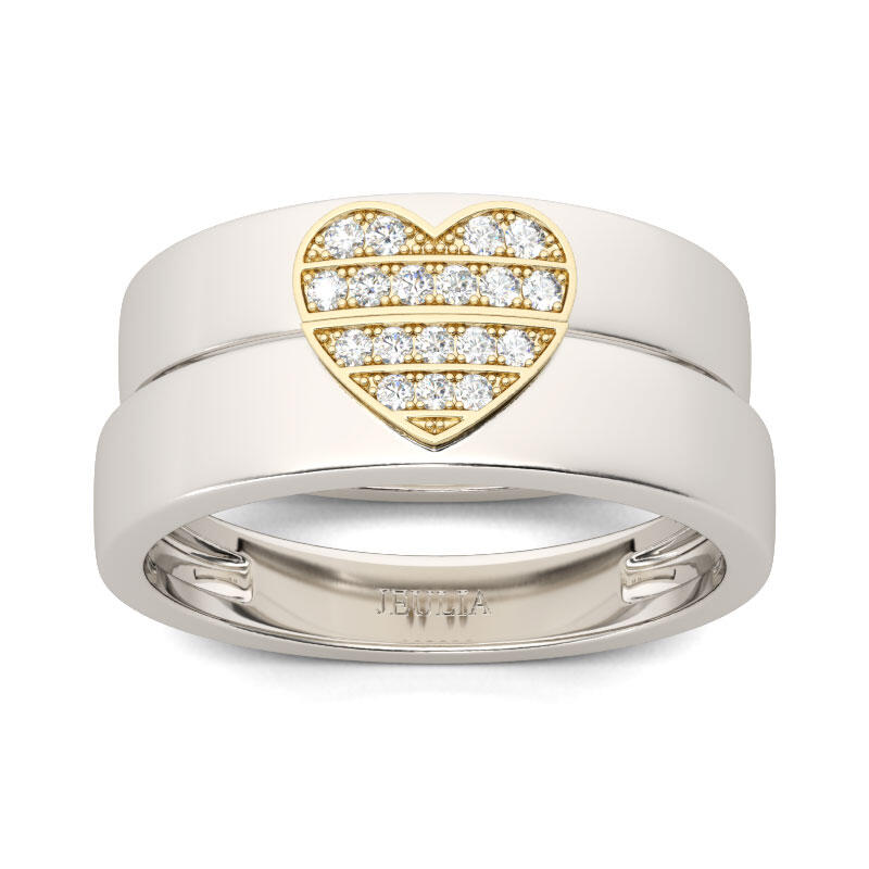 Jeulia Two Tone Heart Design Round Cut Sterling Silver Band Set