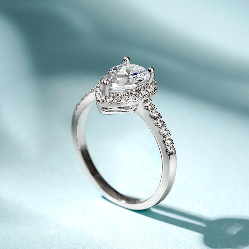 Jeulia Anillo  10K/14K/18K oro con halo y corte de pera
