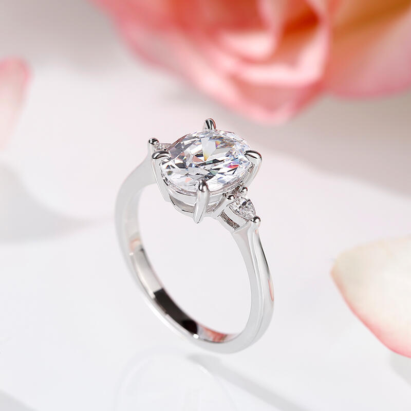 Jeulia 10K/14K/18K Gold Platinum Three Stone Oval Cut Ring