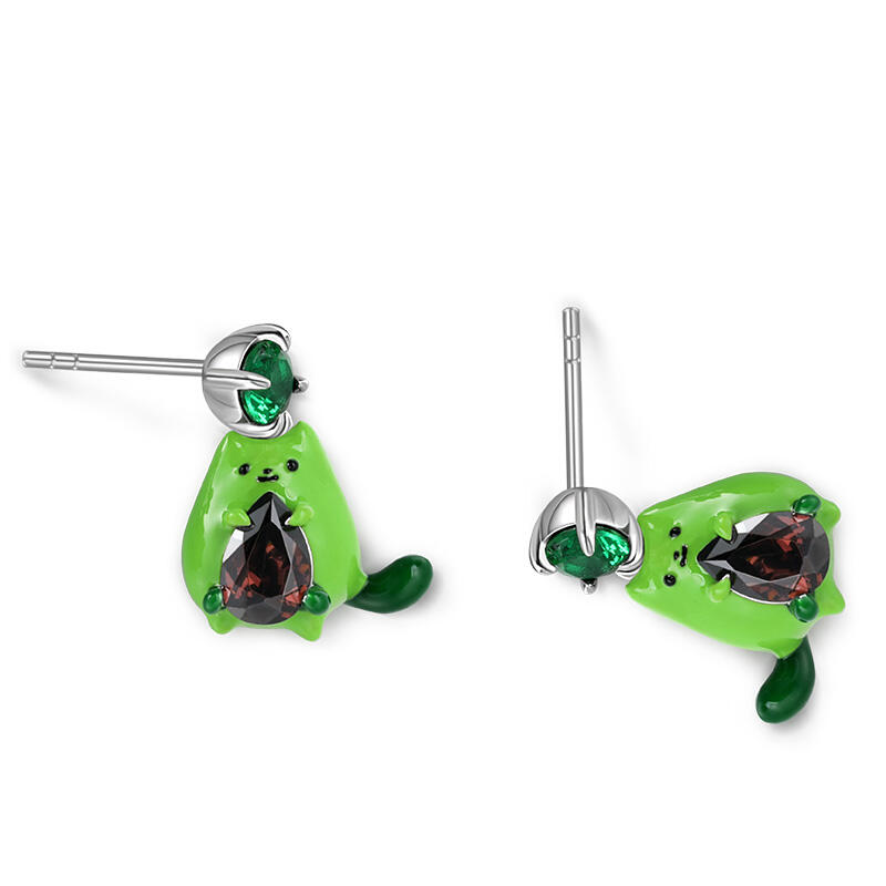 Jeulia Hug Me アボカドキャット エナメル スターリングシルバー イヤリング