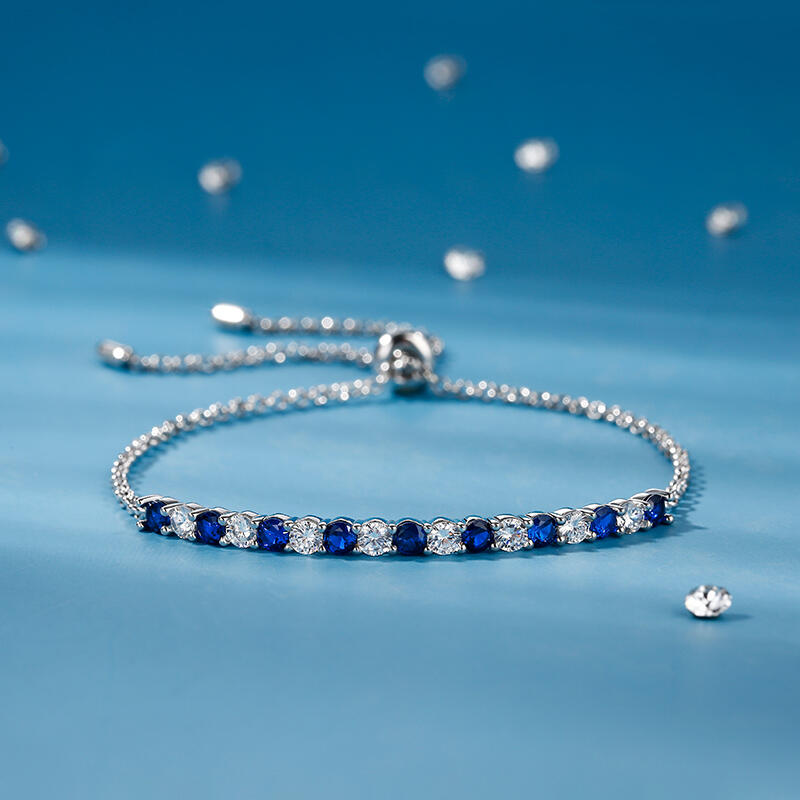 Jeulia Pulsera con corte reondo con bolo simple de plata de ley