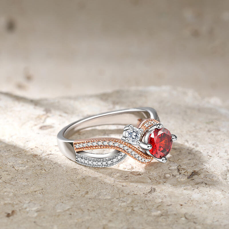 Jeulia Intertwined Three Stone Round Cut Sterling Silver Ring
