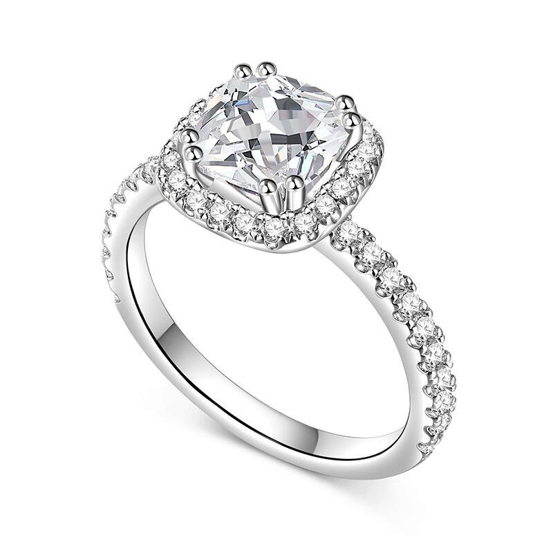 Jeulia Pierścień Halo Szlif poduszkowy Srebro próby 925