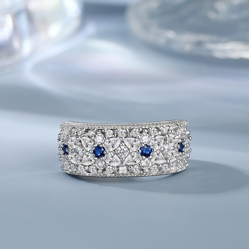 Jeulia Four Petals Flower Sterling Silver Women's Band