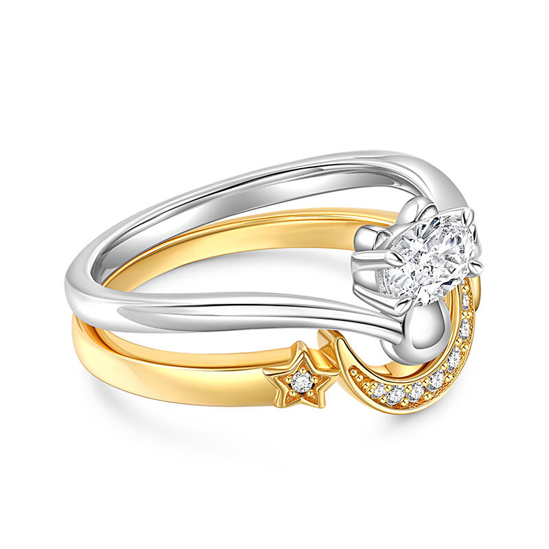 Jeulia Mån- och Stjärnring Set Justerbar Oval Cut Sterling Silver
