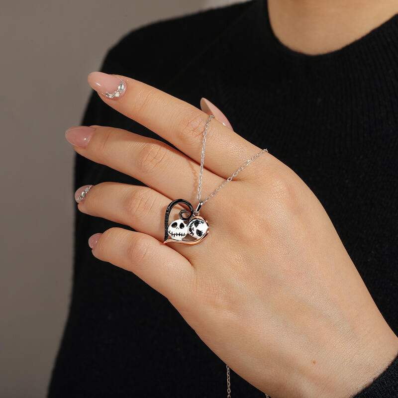 Jeulia Collar de Pareja Calavera Corazón Amor Eterno de Plata de Ley