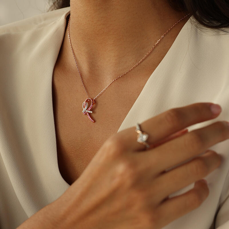 Jeulia "Love & Support" Interlock Ribbons Sterling Silver Necklace