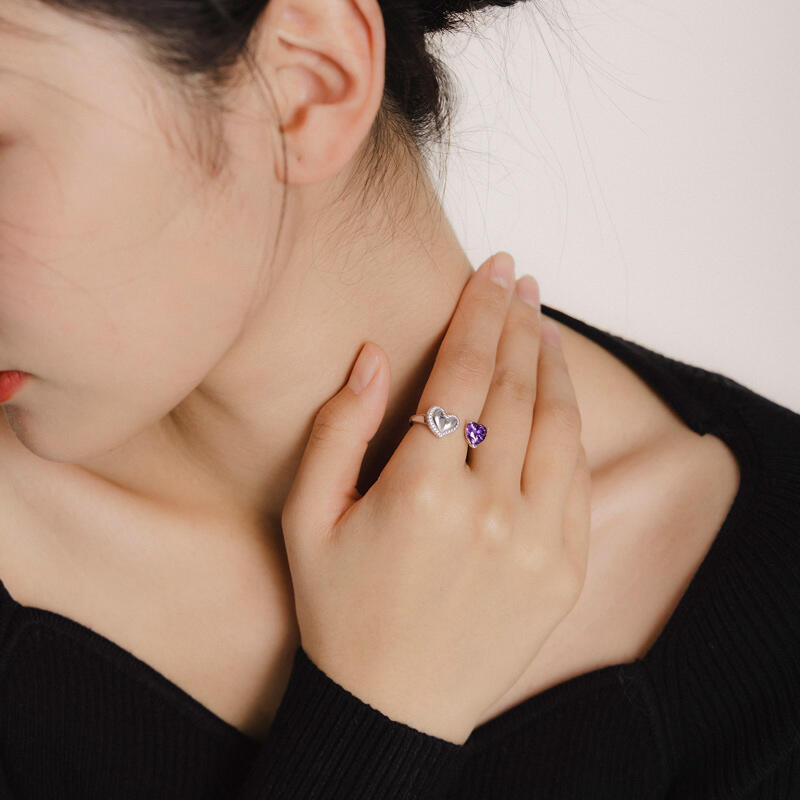 Jeulia ダブル ハート シルバー オープン リング