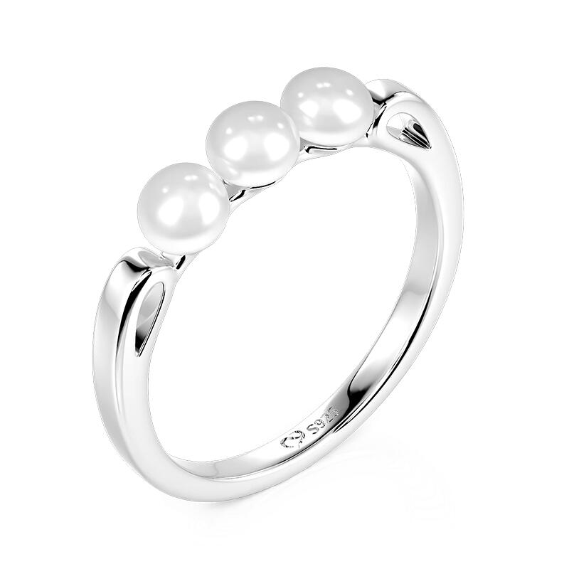 Jeulia Simple Three-Pearl Wedding Band Sterling Silver