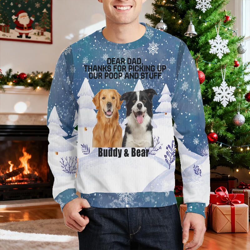 Personalized Ugly Sweater Unisex Custom Pet's Photo Snowy Scene Design Creative Christmas Gift for Pet Lovers