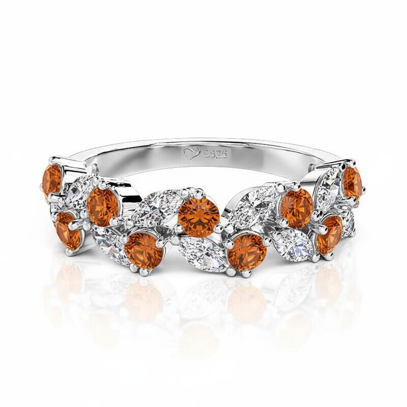 Jeulia Leaf Custom Women's Half Eternity Band Sterling Silver