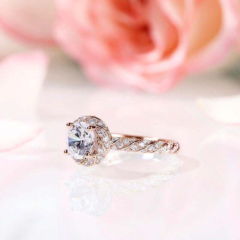 Jeulia Floral Halo Round Cut Sterling Silver Ring