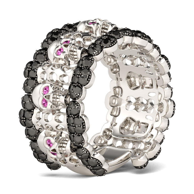 Jeulia Hollow Round Cut Sterling Silver Skull Ring