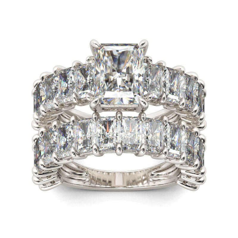 Jeulia Classic Radiant Cut Sterling Silver Ring Set