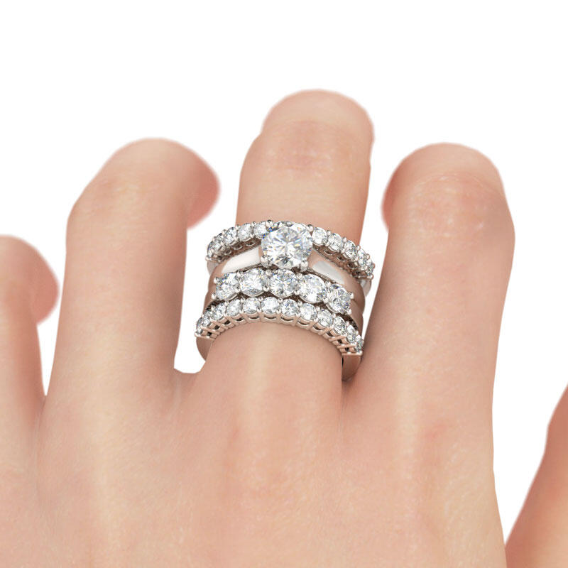 Jeulia 4PC Round Cut Sterling Silver Ring Set