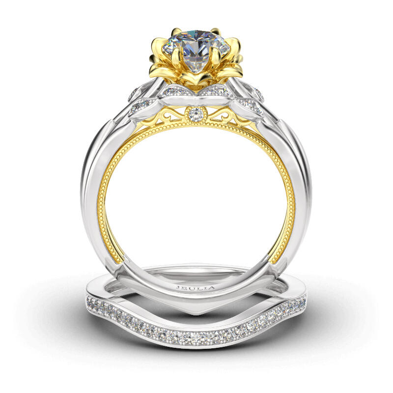 Jeulia Flower Round Cut Sterling Silver Ring Set