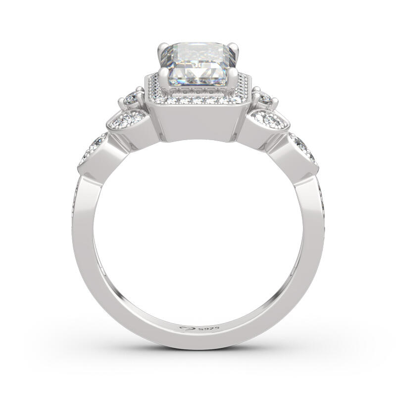 Jeulia Leaf Design Emerald Cut Sterling Silver Ring