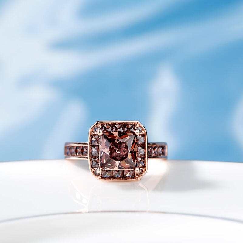 Jeulia Halo Princess Cut Sterling Silver Ring