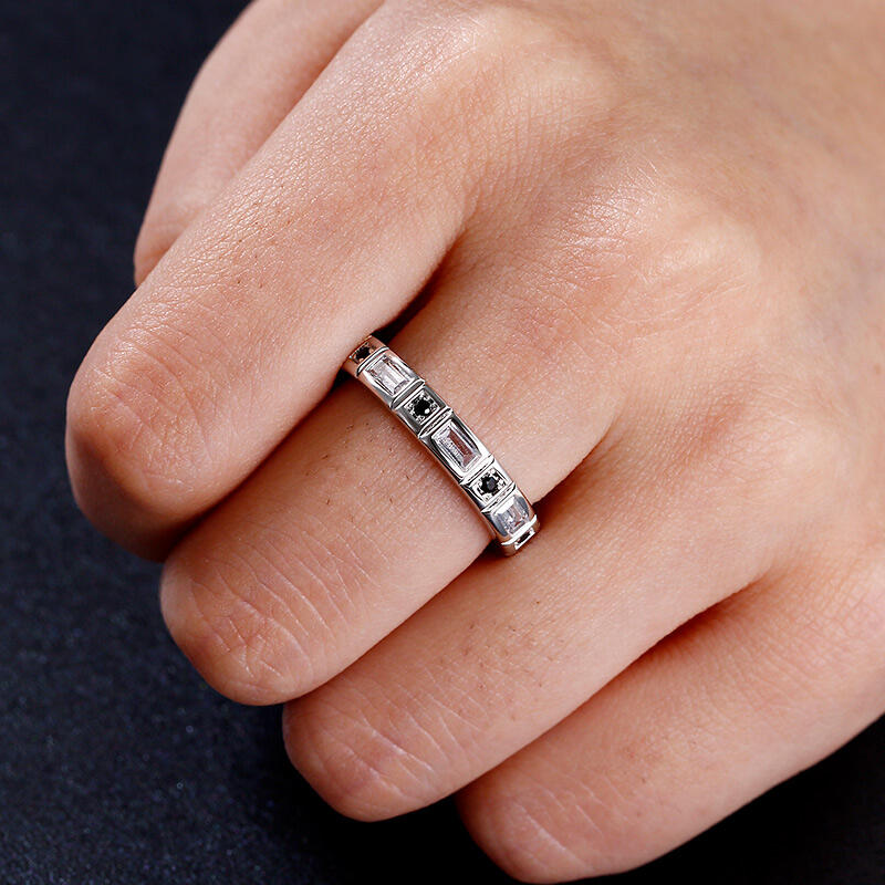 Jeulia Bague pour Homme Alternance de Pierres Rondes Coupe Émeraude en Argent Sterling