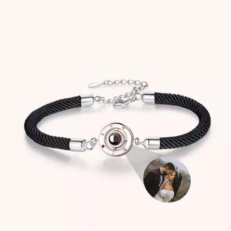 Personalized Photo Projection Bracelet Disc with Black Cord