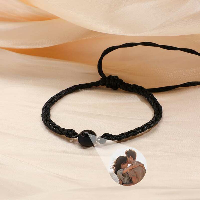 Bracciale di Proiezione Personalizzato con Foto Chiusura Regolabile con Corda Nera