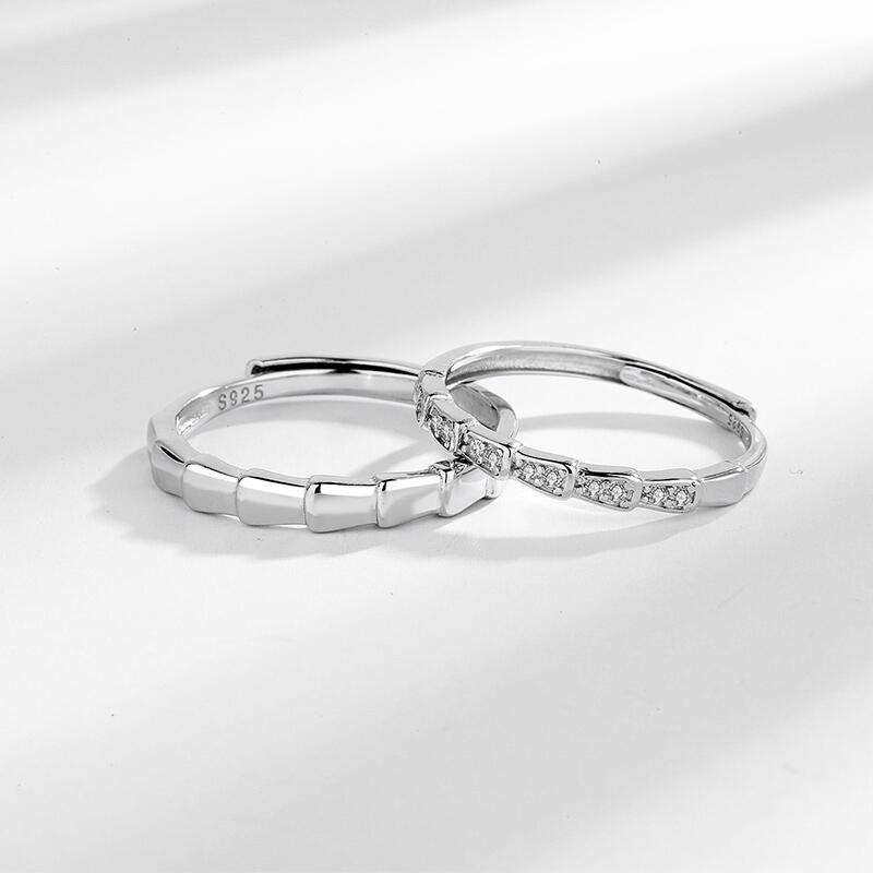 Jeulia Bamboo Love Sterling Silver Adjustable Couple Rings