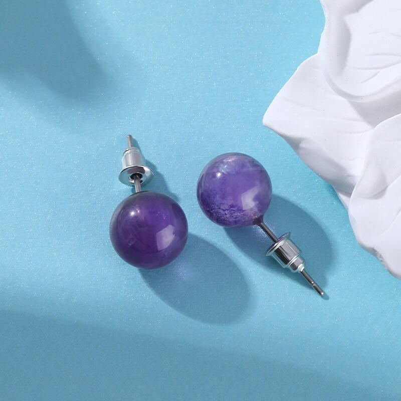 Jeulia "Symbol of Serenity" Round Natural Amethyst Stud Earrings