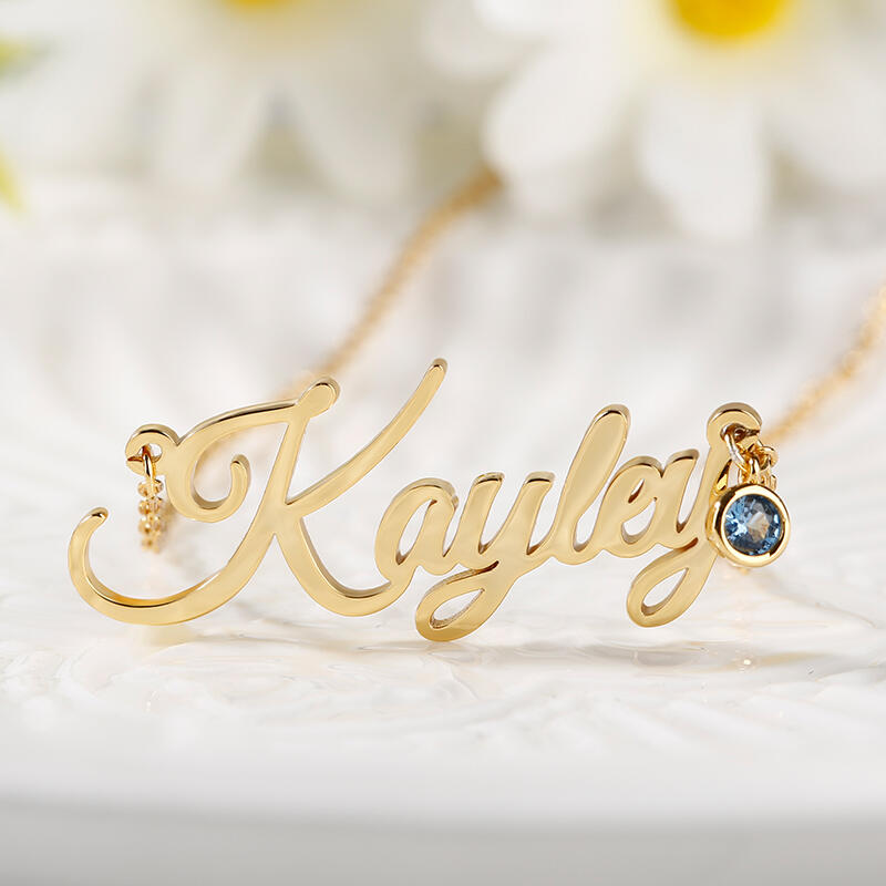 Jeulia "Love Yourself" Gepersonaliseerde Sterling zilveren naamketting met geboortesteen