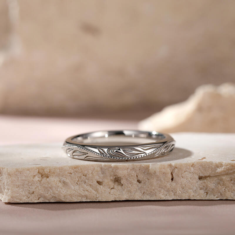 Jeulia "Always & Forever" Unique Leaf Carved Sterling Silver Men's Band