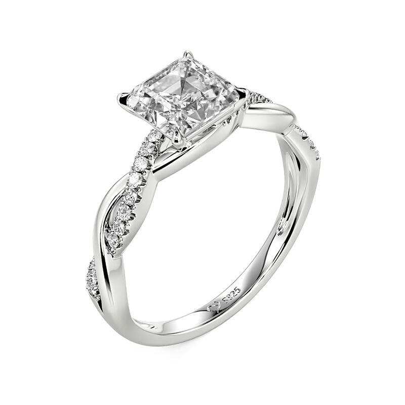 Jeulia Twist Asscher Cut Sterling Silver Engagement Ring