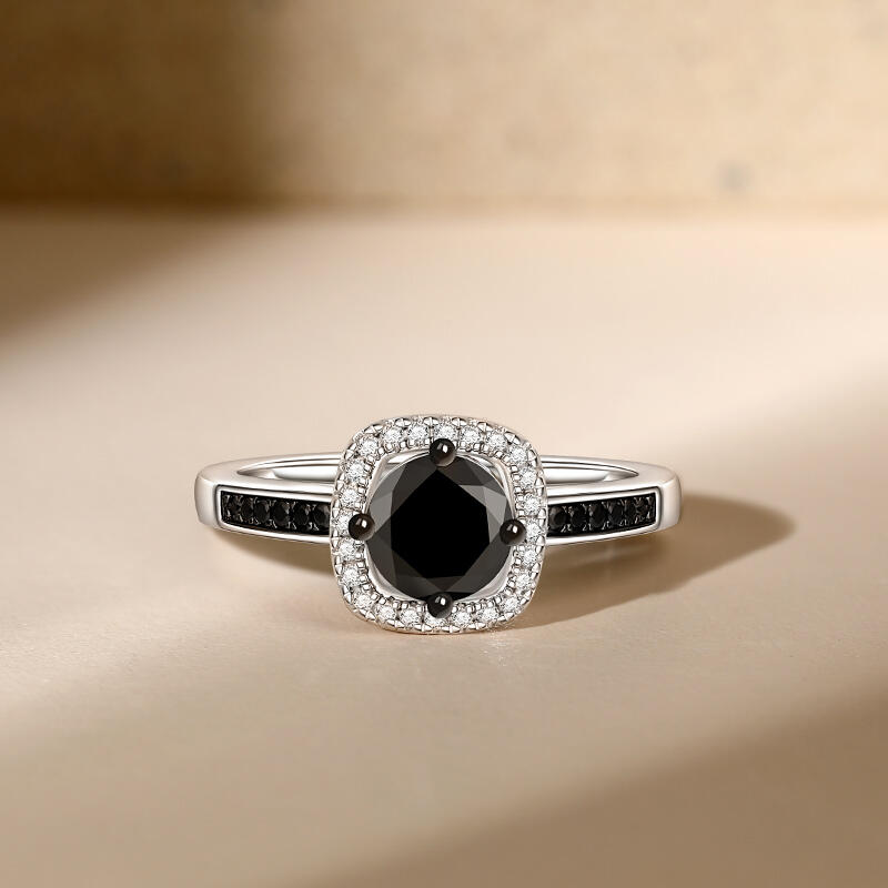 Jeulia Anillo de Plata de Ley con Halo de Dos Tonos y Corte Redondo