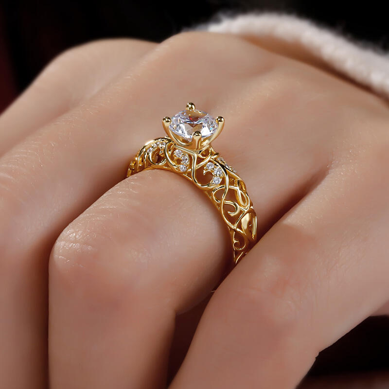 Jeulia Anillo de Compromiso con Tono Dorado de Parra de Talla Redonda de Plata