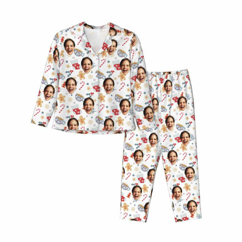 Pigiama personalizzato Foto personalizzata Calza di Natale con omino di pan di zenzero Design carino Regalo per lei