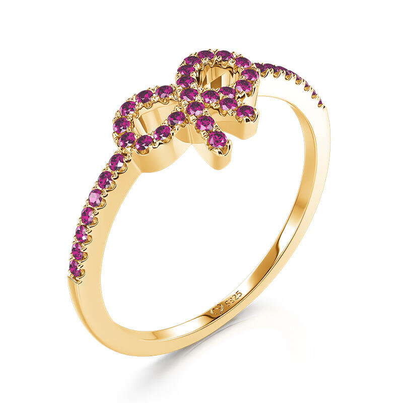 Jeulia Pink Pavé Bow Ring Gold Tone