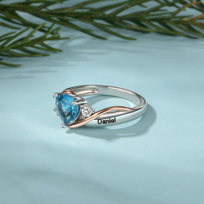 Jeulia Anillo de Promesa Corazón Amor Personalizado con Piedra de Nacimiento y Grabado