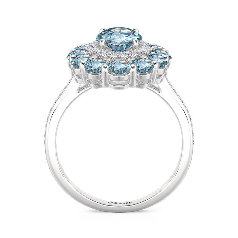 Jeulia Summer Seaside Halo Aquamarine Engagement Ring Sterling Silver