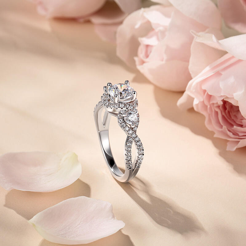 Jeulia Halo Infinity Three Stone Round Engagement Ring