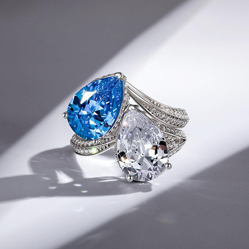 Jeulia Custom Birthstone Pear Toi et Moi Engagement Ring Set