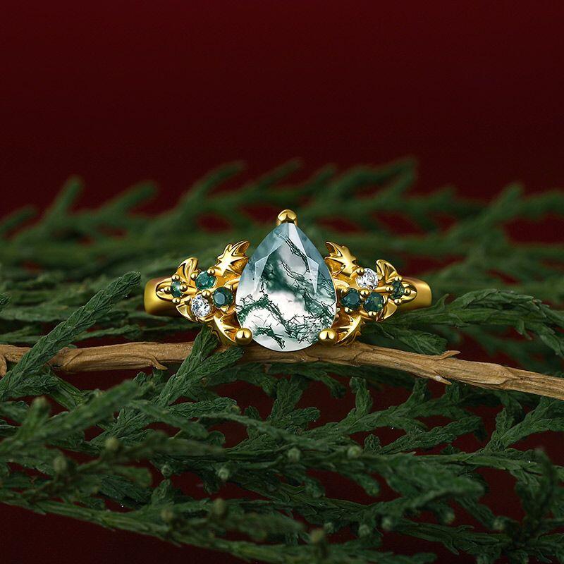 Gold Leaf Moss Agate Engagement Ring
