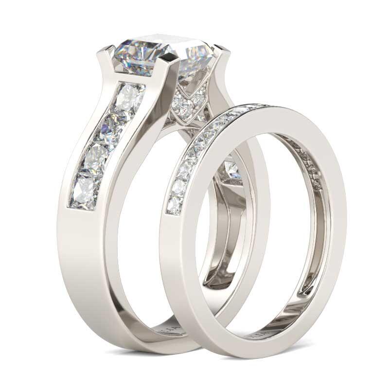 Jeulia Classic Princess Cut Sterling Silver Ring Set
