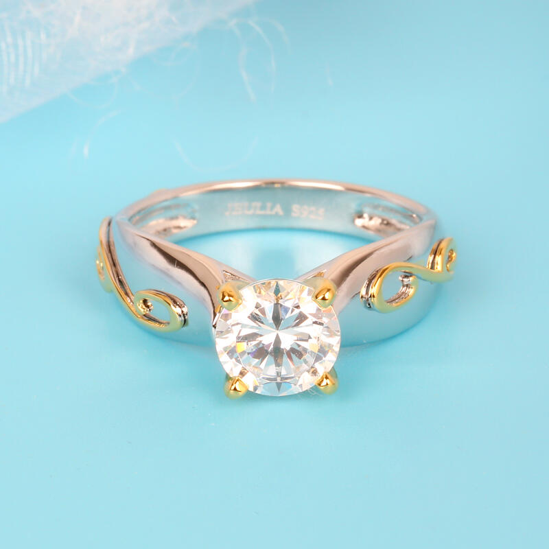 Jeulia Two Tone Solitaire Round Cut Sterling Silver Ring