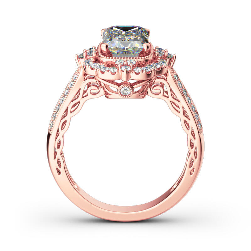 Jeulia Vintage Halo Emerald Cut Sterling Silver Ring