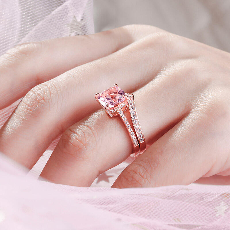 Jeulia クッションカット モルガナイト シルバー リング セット