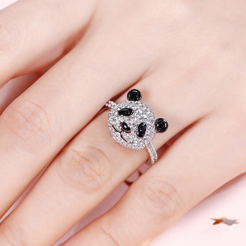 Jeulia "Be Calm and Steady" Cute Panda Sterling Silver Ring