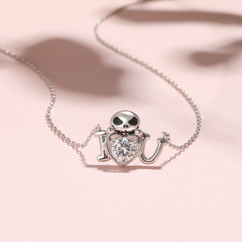 Jeulia "Love from Pumpkin King" Skull Design Round Cut Sterling Silver Necklace