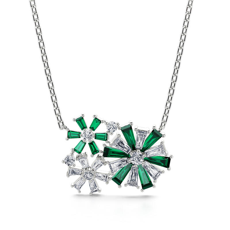 Jeulia Fancy Snowflake Emerald Cut Sterling Silver Necklace